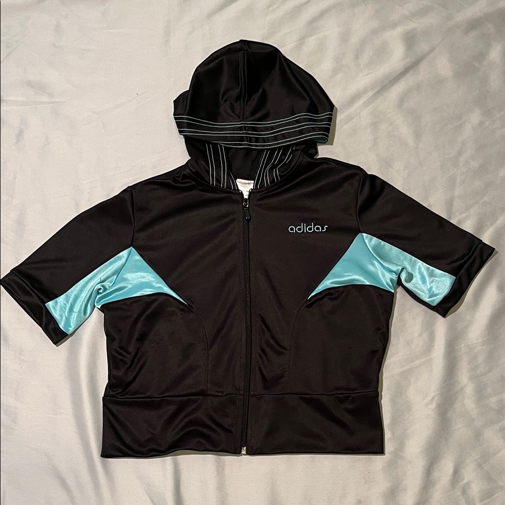 Adidas Vintage Jacket with Light Blue Accents Hoodie Women Size Large. Y2K
